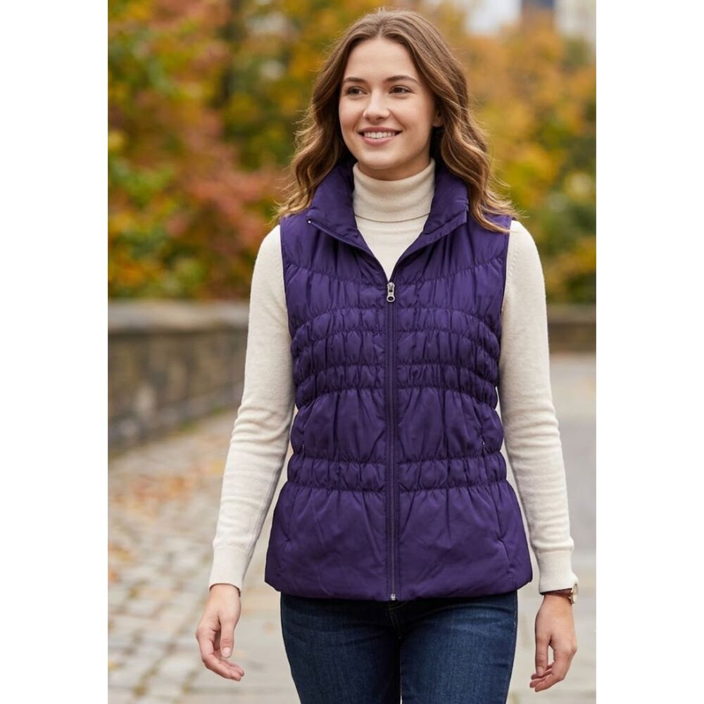 G III Apparel Siena Quilted Down Puffer Vest Purple Zip Pockets Women's Large